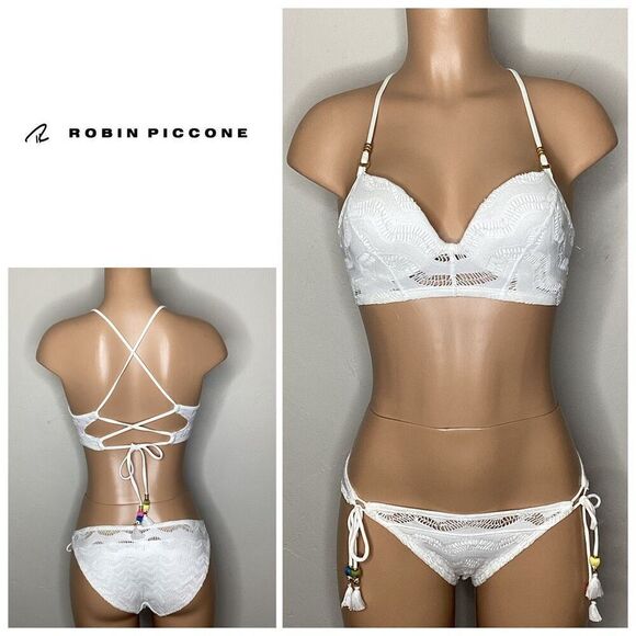 New. Robin Piccone white crochet lace bikini. XS. Retails $212 - Picture 1 of 10